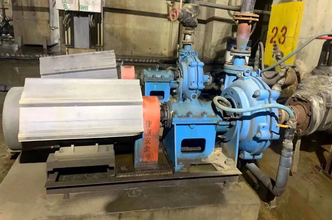 The Minemaxx pair of slurry pumps installed in an industrial setting, within one Inner Mongolia mineral processing facility.